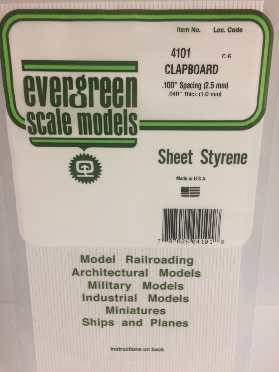 Evergreen 4101 .100" Opaque White Polystyrene Clapboard Siding - Oakville Model Trains Depot
