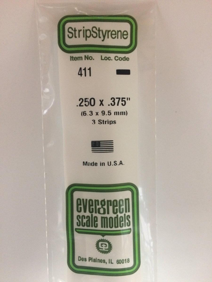 Evergreen 411 .250" X .375" X 24" Opaque White Polystyrene Strip - Oakville Model Trains Depot