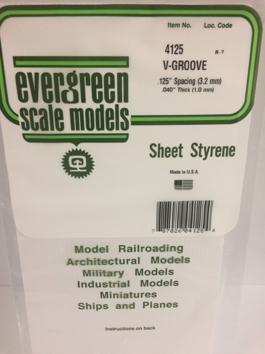 Evergreen 4125 .125" Opaque White Polystyrene V - Groove Siding - Oakville Model Trains Depot