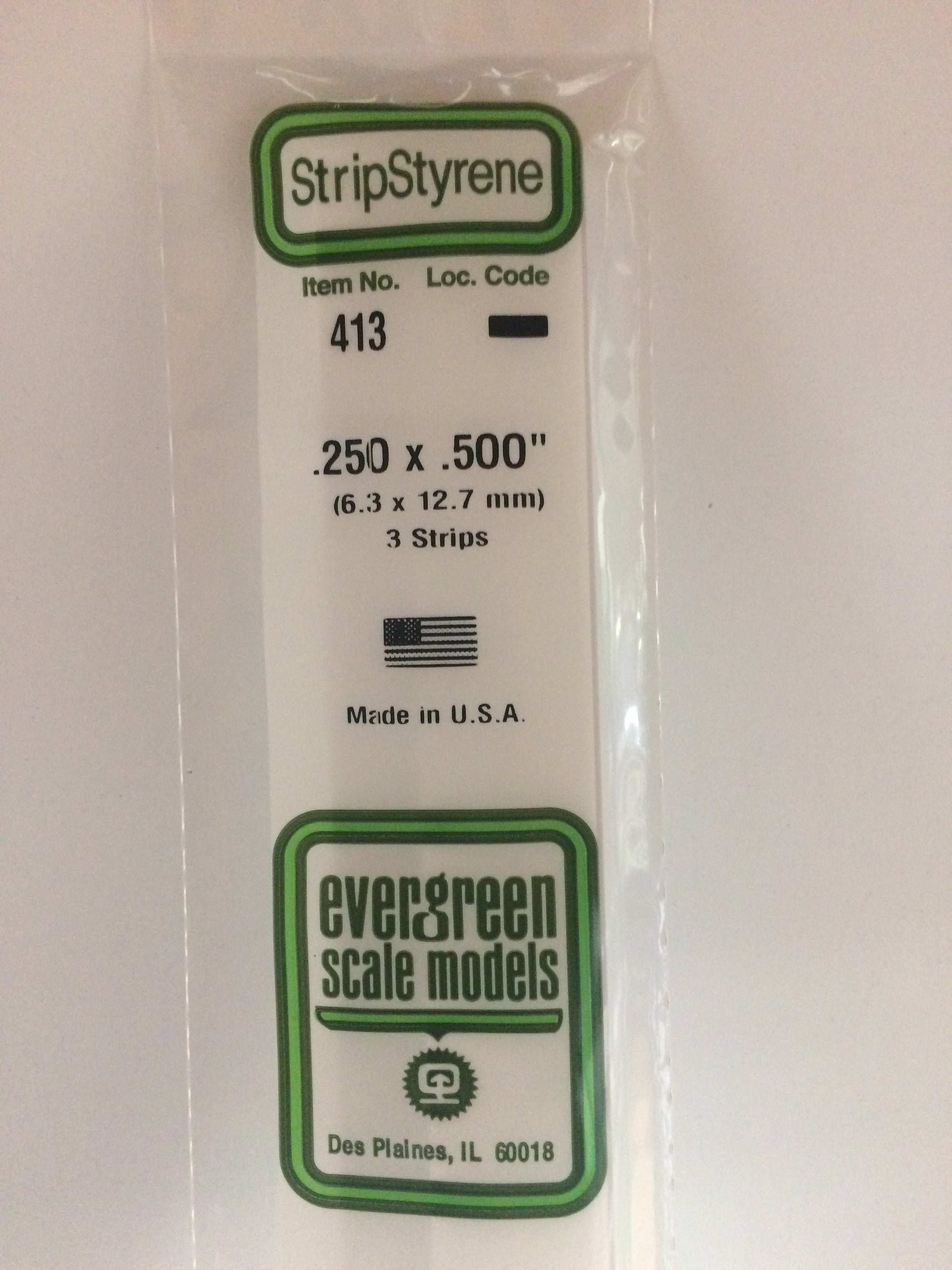 Evergreen 413 .250" X .500" X 24" Opaque White Polystyrene Strip (3 pcs)