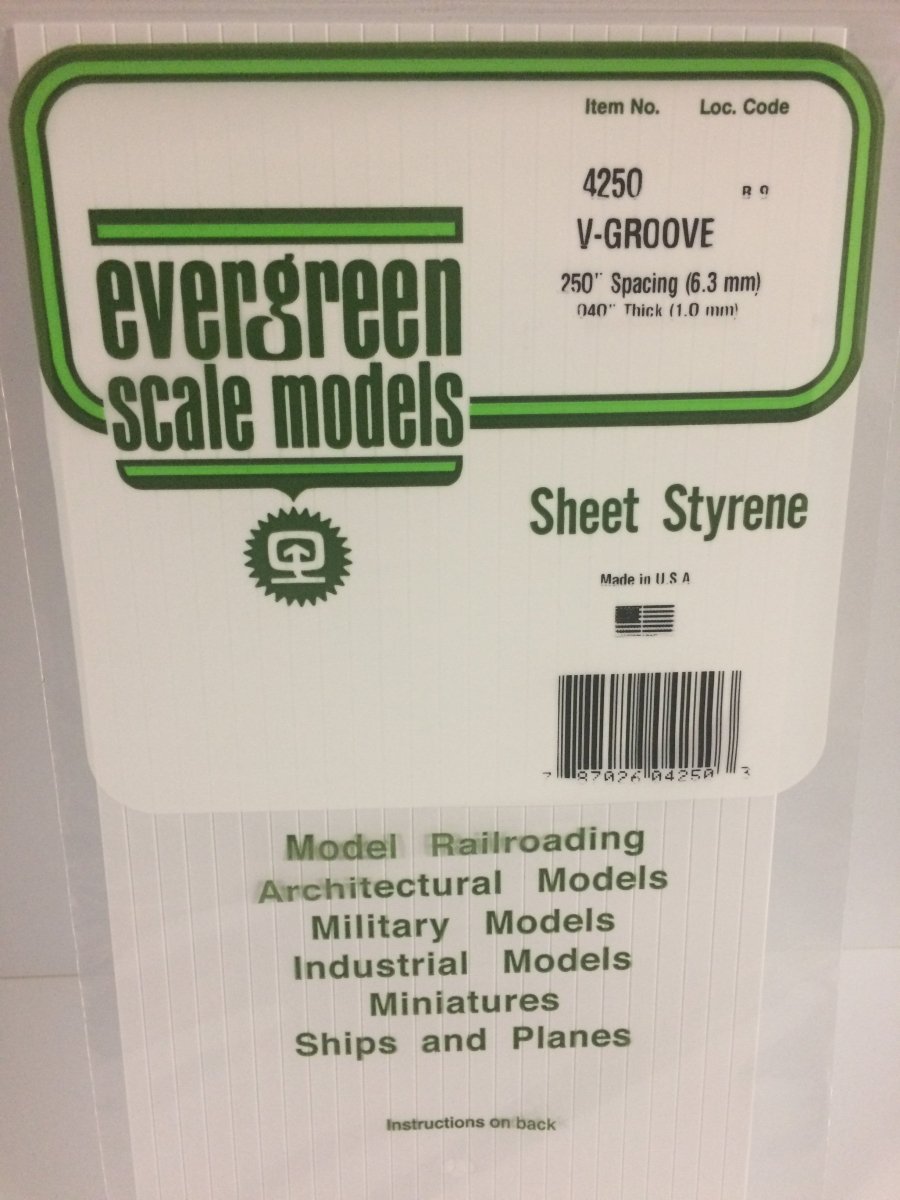 Evergreen 4250 .250" Opaque White Polystyrene V - Groove Siding - Oakville Model Trains Depot