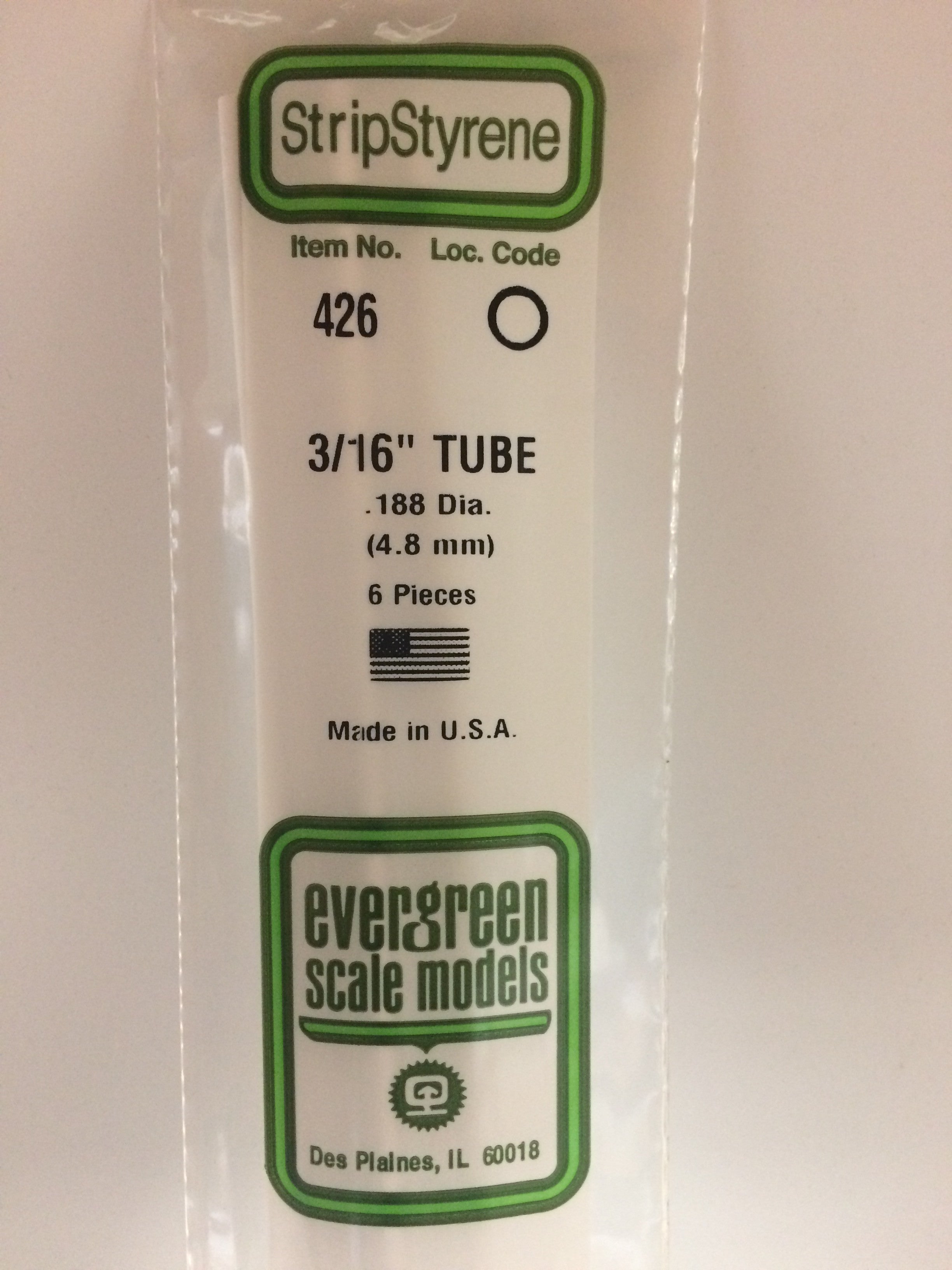Evergreen 426 .188" OD X 24" Opaque White Polystyrene Round Tubing (6 pcs)