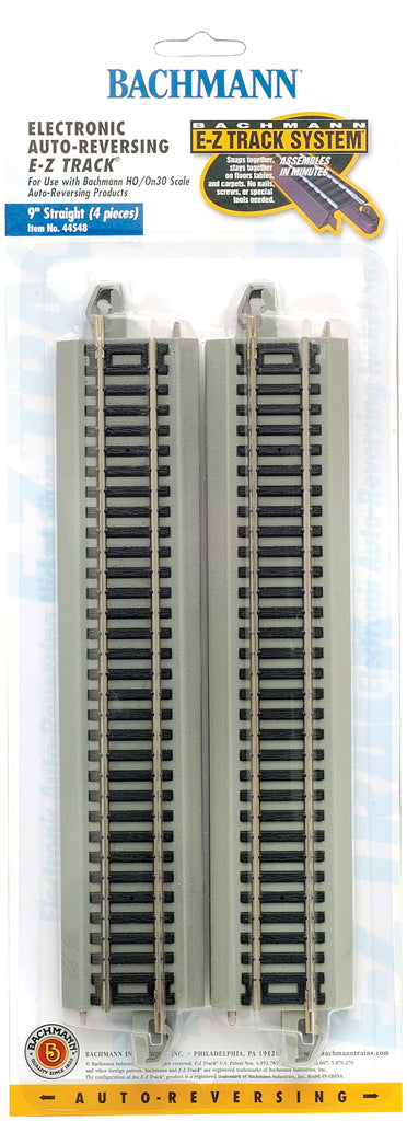 Bachmann 44548 HO Scale E-Z Track Auto-Reversing 9" Straight Track - 4pcs