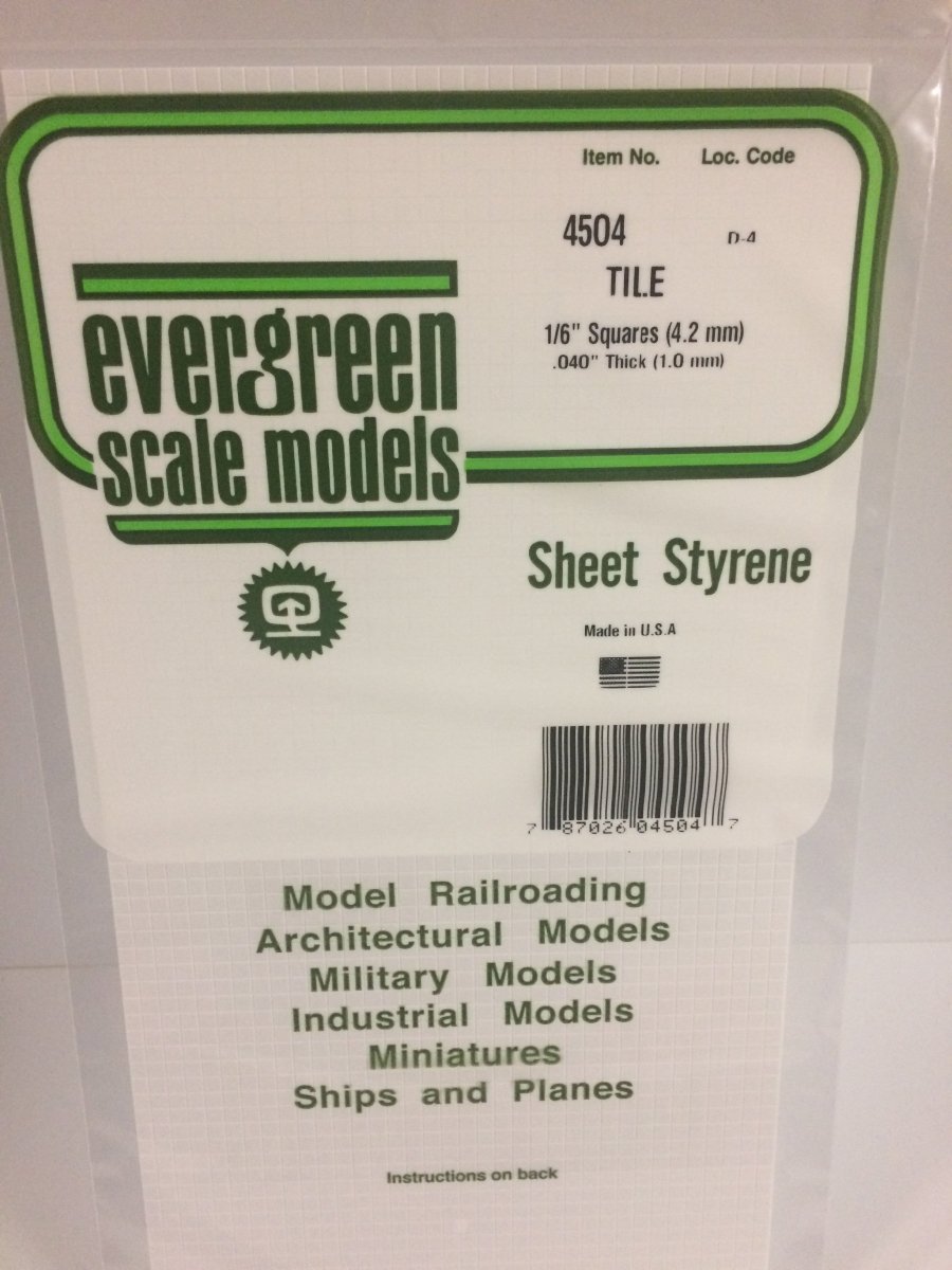 Evergreen 4504 1/6" X 1/6" Opaque White Polystyrene Square Tile - Oakville Model Trains Depot