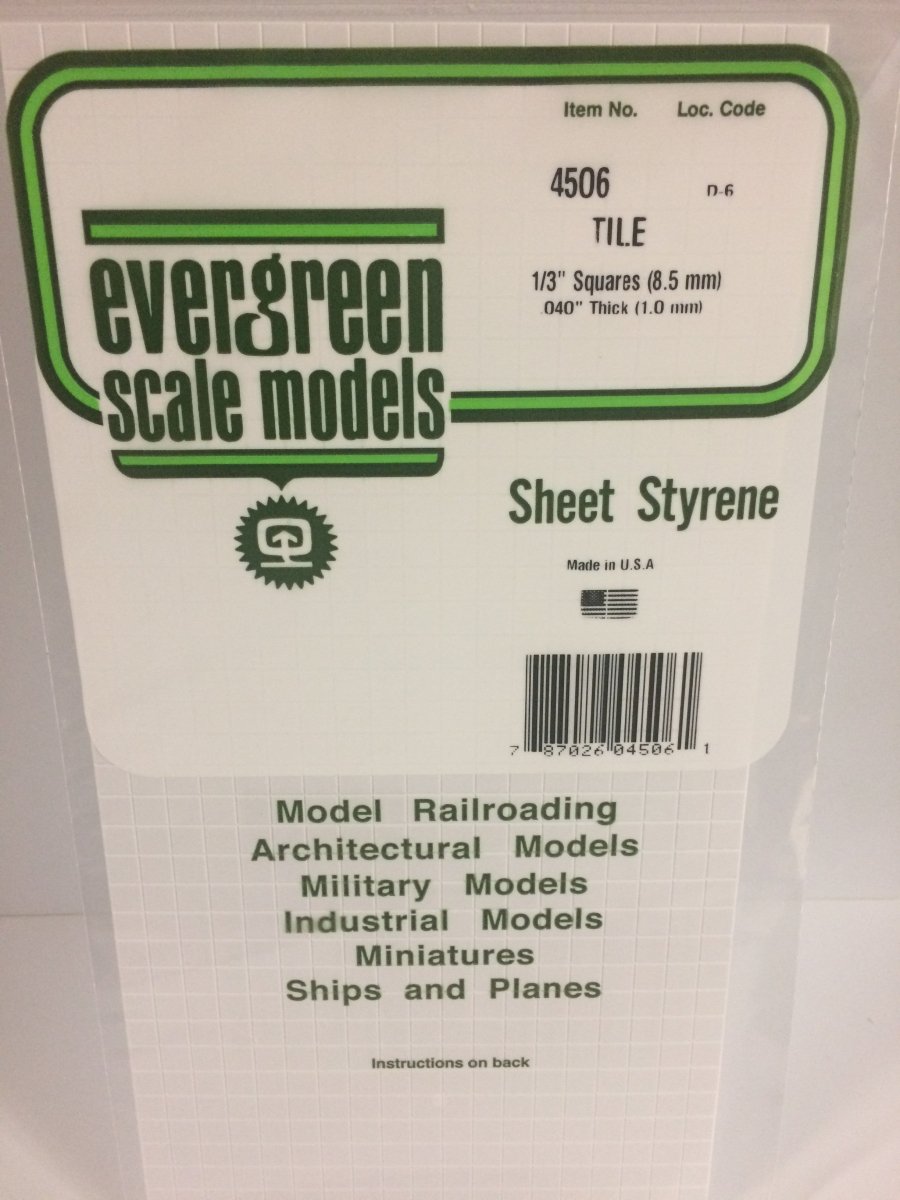Evergreen 4506 1/3" X 1/3" Opaque White Polystyrene Square Tile - Oakville Model Trains Depot
