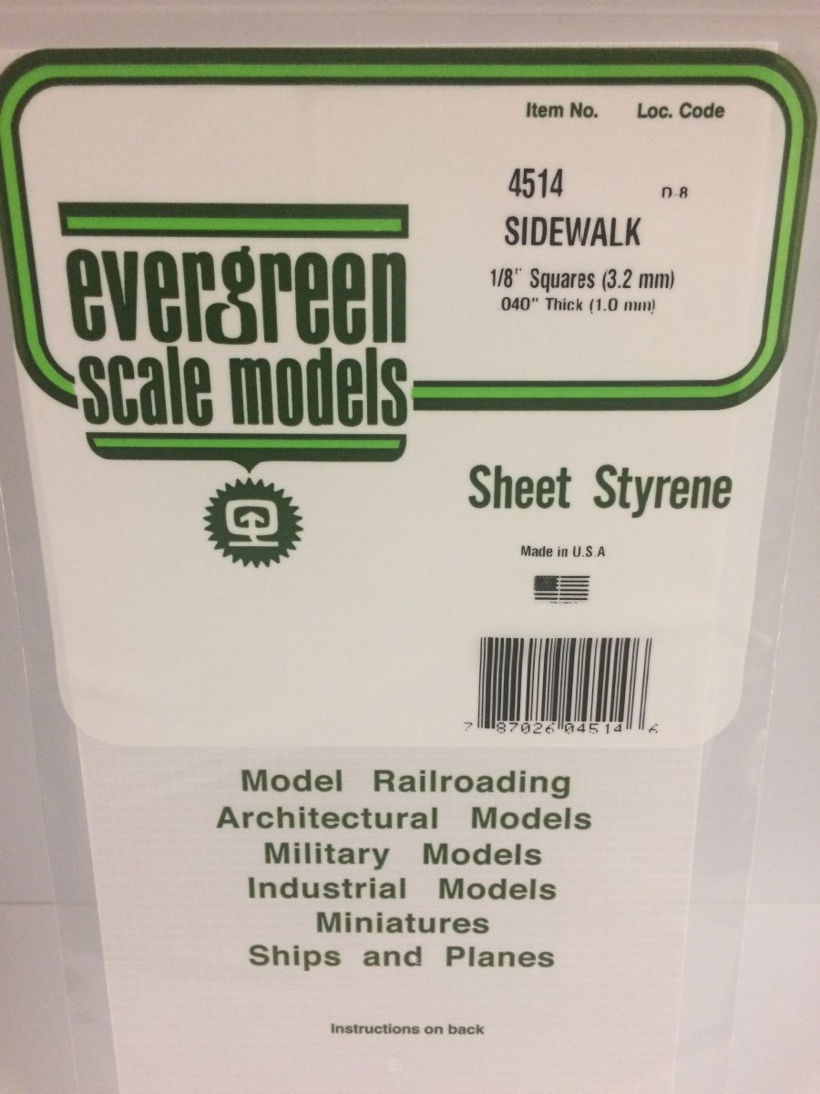 Evergreen 4514 1/8" X 1/8" Opaque White Polystyrene Sidewalk - Oakville Model Trains Depot