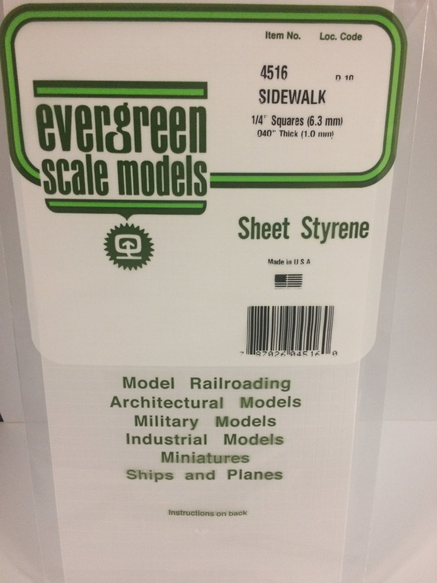 Evergreen 4516 1/4" X 1/4" Opaque White Polystyrene Sidewalk - Oakville Model Trains Depot