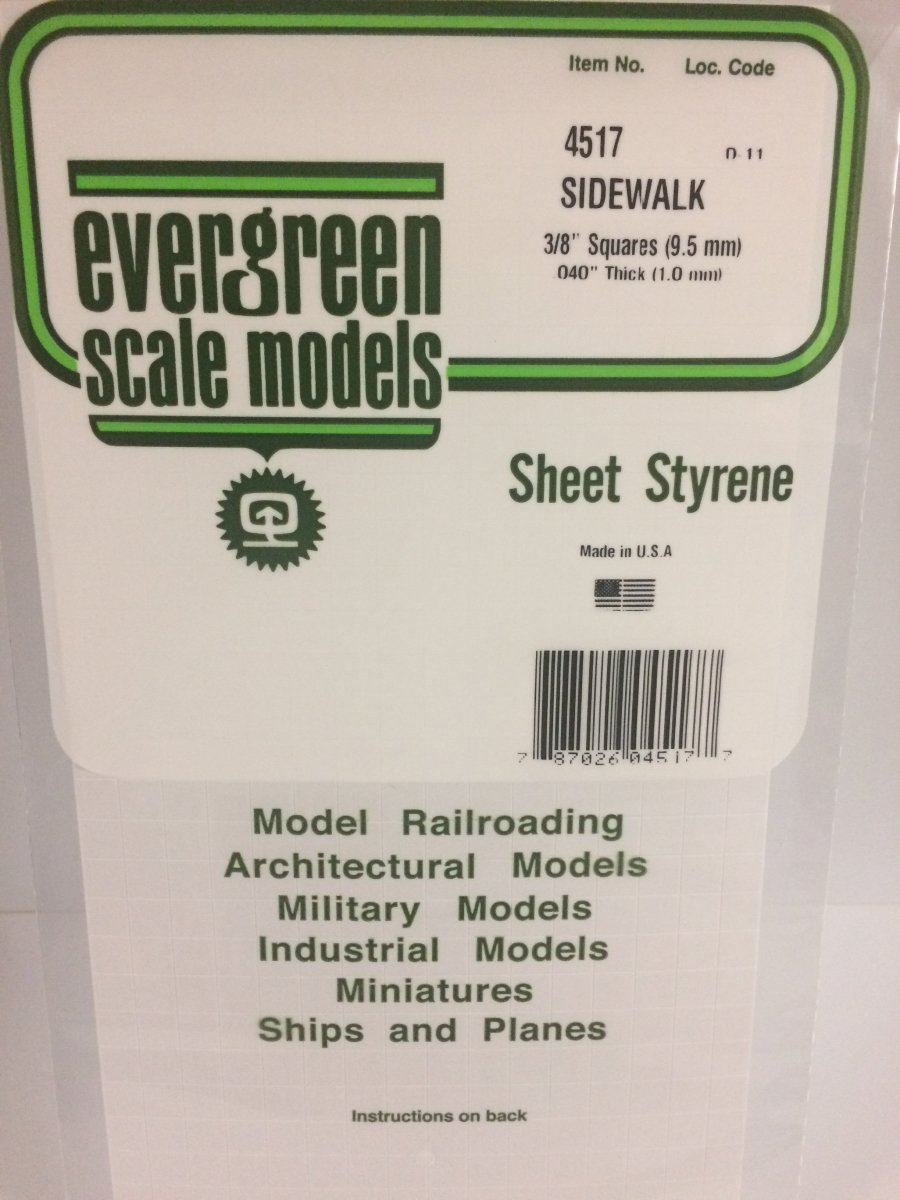 Evergreen 4517 3/8" X 3/8" Opaque White Polystyrene Sidewalk - Oakville Model Trains Depot