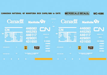 Microscale MC-4086 HO Scale CN Manitoba 40' Boxcars (1985+) Mini-Cal Waterslide Decals