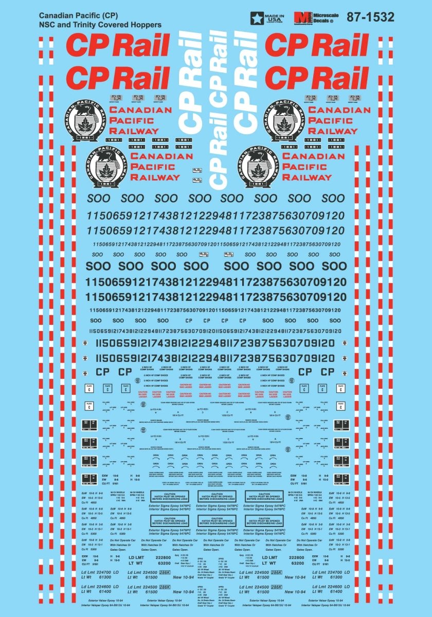 Microscale 60 - 1532 N Scale Canadian Pacific CP NSC & Trinity Covered Hoppers Waterslide Decals - Oakville Model Trains Depot
