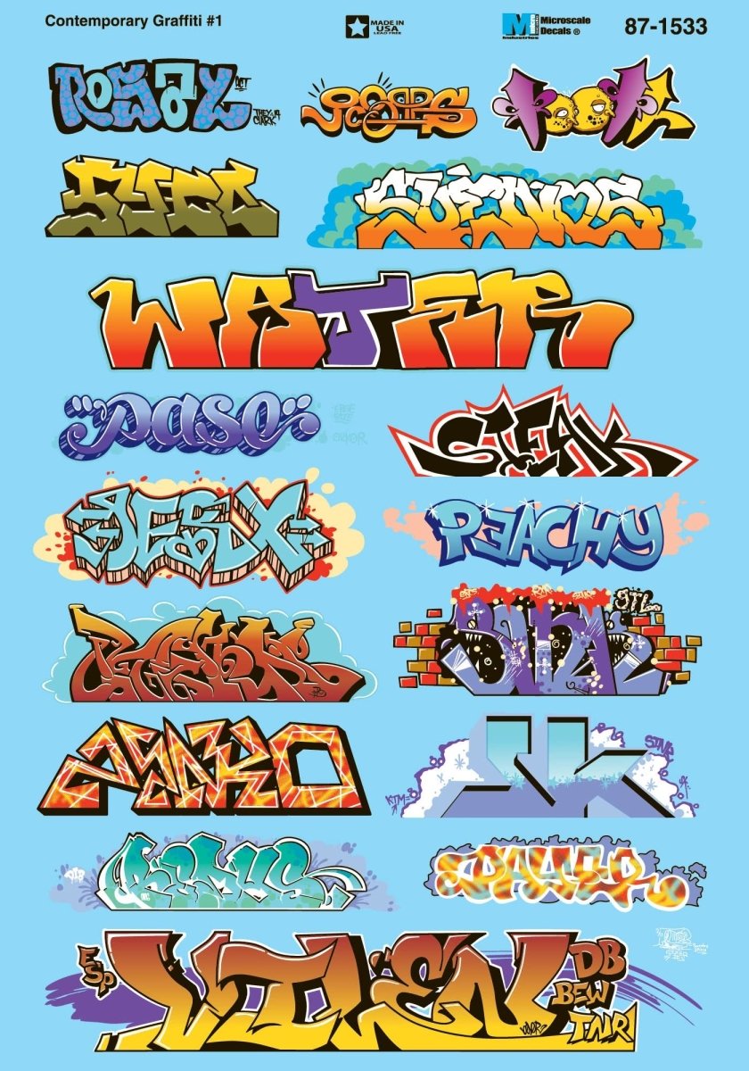Microscale 60 - 1533 N Scale Contemporary Graffiti 1 Waterslide Decals - Oakville Model Trains Depot