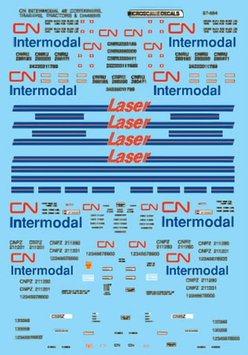 Microscale 60 - 664 N Scale Canadian National 48 foot Containers Waterslide Decals - Oakville Model Trains Depot