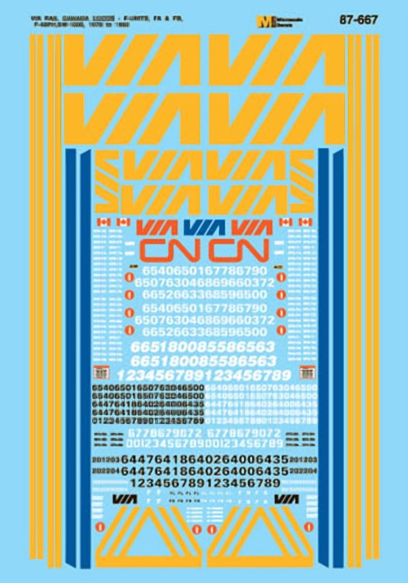 Microscale 60 - 667 N Scale Via Rail Canada F40PH Diesels & More (1979 - 1992) Waterslide Decals - Oakville Model Trains Depot