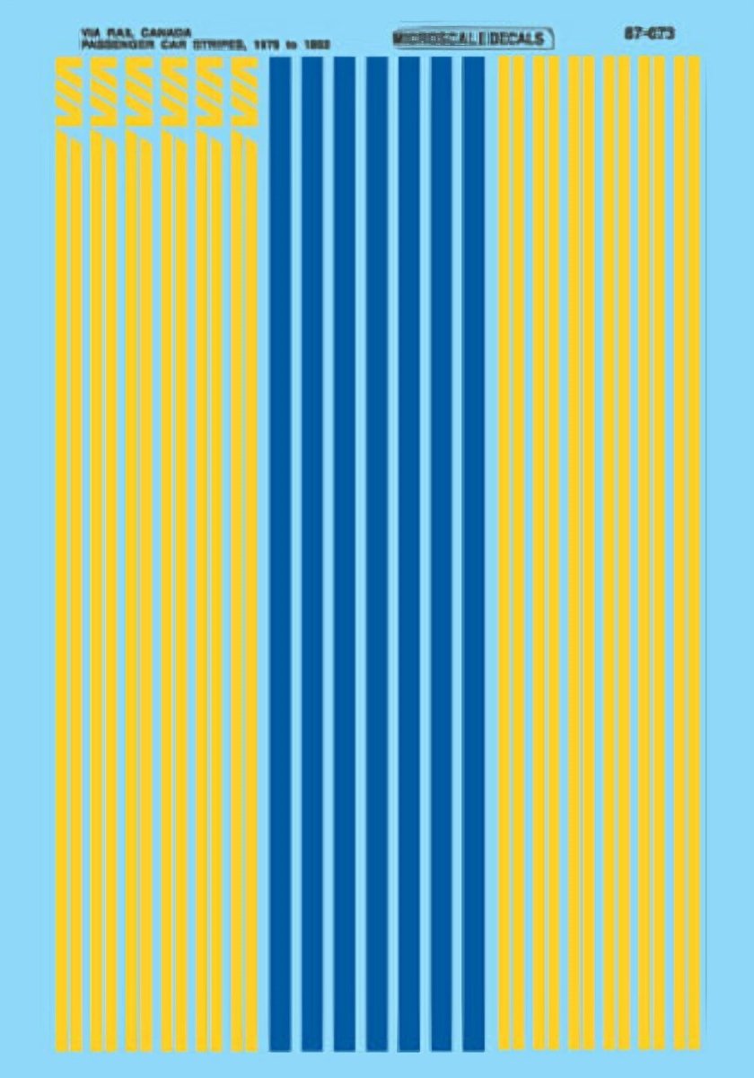 Microscale 60 - 673 N Scale Via Rail Canada Passenger Car Stripes (use with 60 - 672) Waterslide Decals - Oakville Model Trains Depot