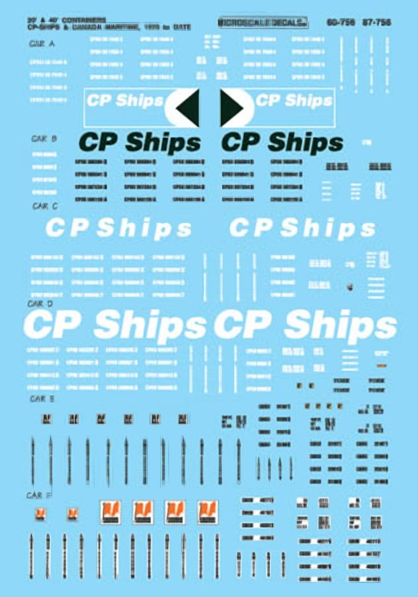 Microscale 60 - 756 N Scale CP Ships 20' & 40' Containers Waterslide Decals - Oakville Model Trains Depot