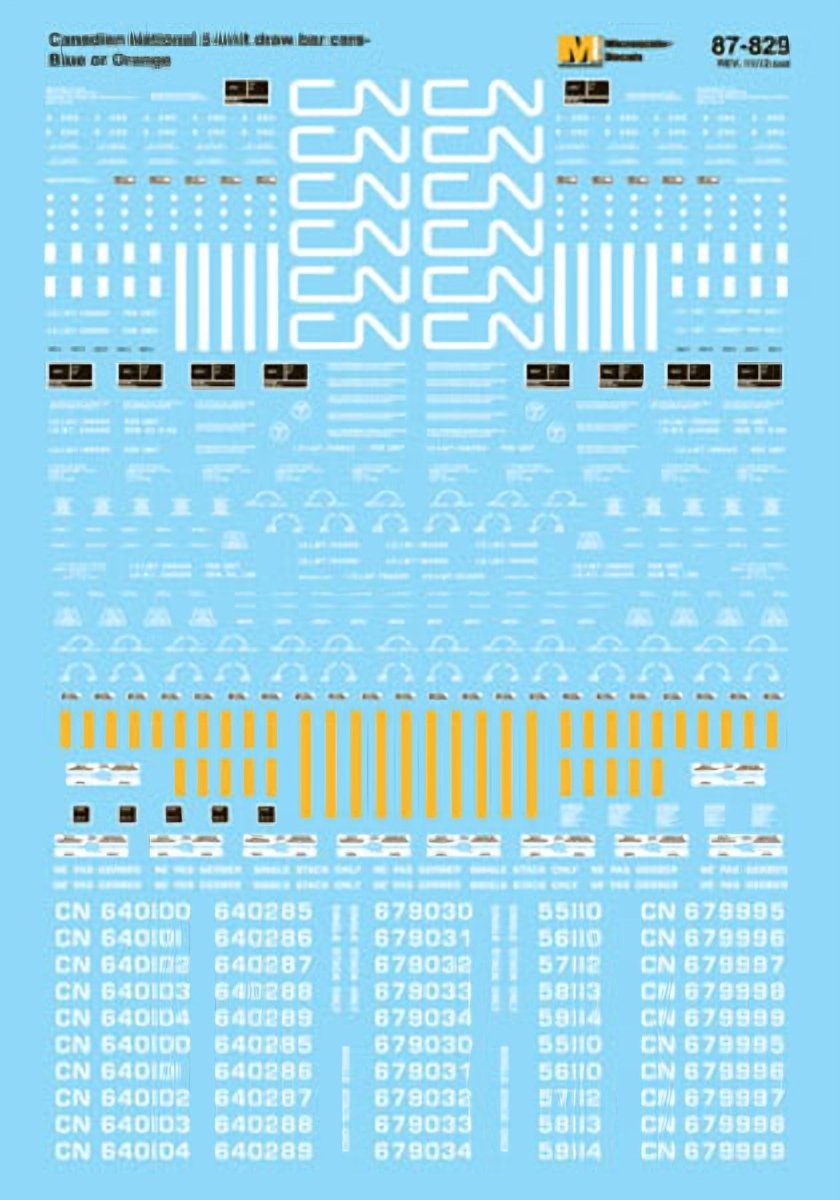 Microscale 60 - 829 N Scale CN 5 - Unit Drawbar Waterslide Decals - Oakville Model Trains Depot