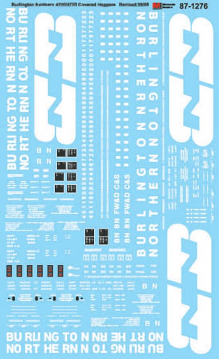 Microscale 87 - 1276 HO Scale Burlington Northern 4700/4750 Covered Hoppers Waterslide Decals - Oakville Model Trains Depot