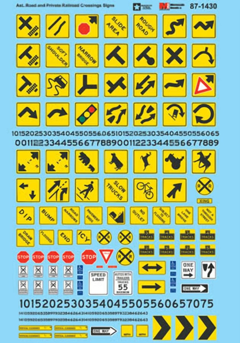 Microscale 87 - 1430 HO Scale Miscellaneous Road Signs - Parking & Clearance Waterslide Decals - Oakville Model Trains Depot