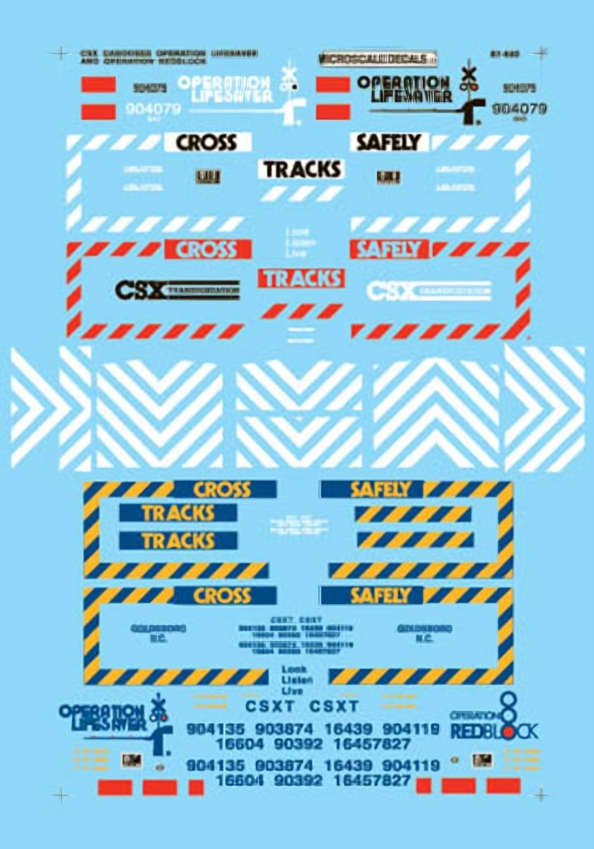 Microscale 87 - 682 HO Scale CSX Cabooses - Operation Redblock & Operation Lifesaver Schemes Waterslide Decals - Oakville Model Trains Depot