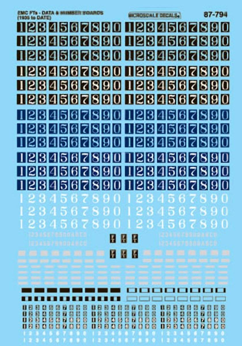 Microscale 87 - 794 HO Scale EMC FT Diesel Data & Numberboards (1939+) Waterslide Decals - Oakville Model Trains Depot