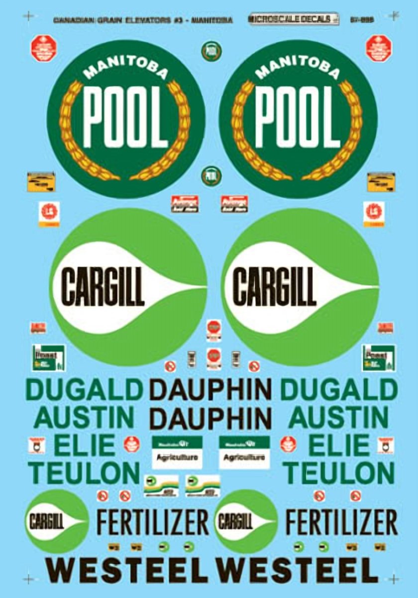 Microscale 87 - 898 HO Scale Canadian Grain Elevator Signs - Manitoba Pool, Westeel, Cargill & More Waterslide Decals - Oakville Model Trains Depot