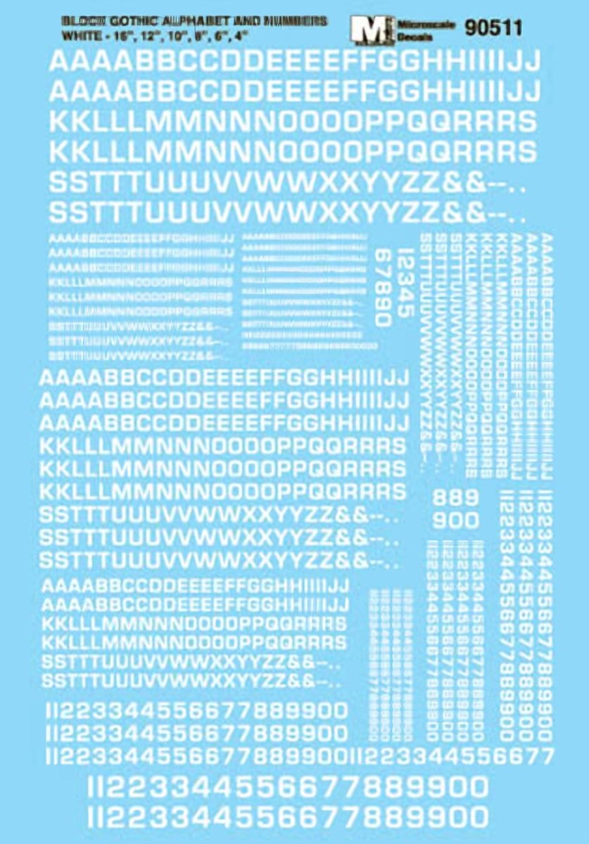 Microscale 90511 HO Scale Euro Alphabet & Numbers - White - 4 to 16 inch heights Waterslide Decals - Oakville Model Trains Depot