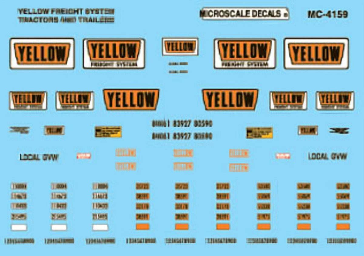 Microscale MC - 4159 HO Scale Yellow Freight Tractor & Trailer (1975+) Waterslide Decals - Oakville Model Trains Depot