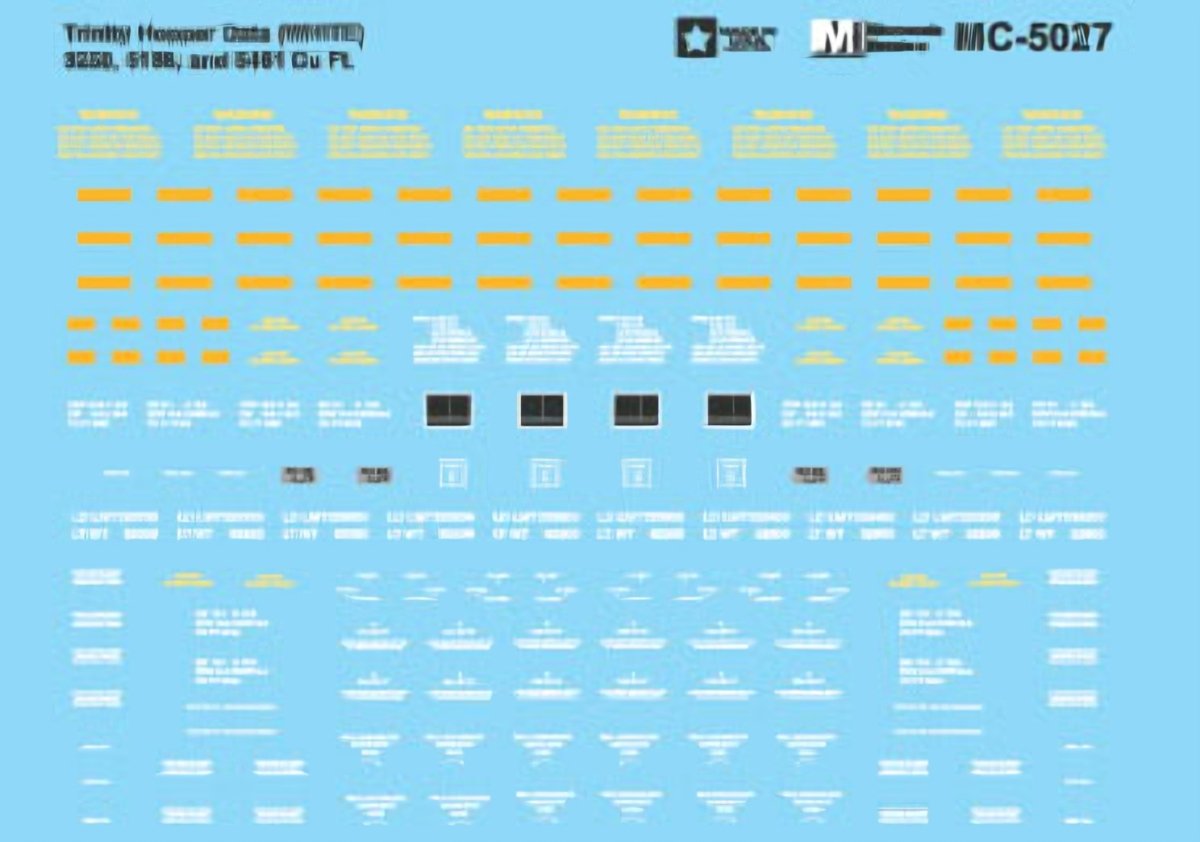 Microscale MC - 5027 HO Scale Trinity 3250, 5188 & 5461 Cubic Foot Hopper Data - White Waterslide Decals - Oakville Model Trains Depot