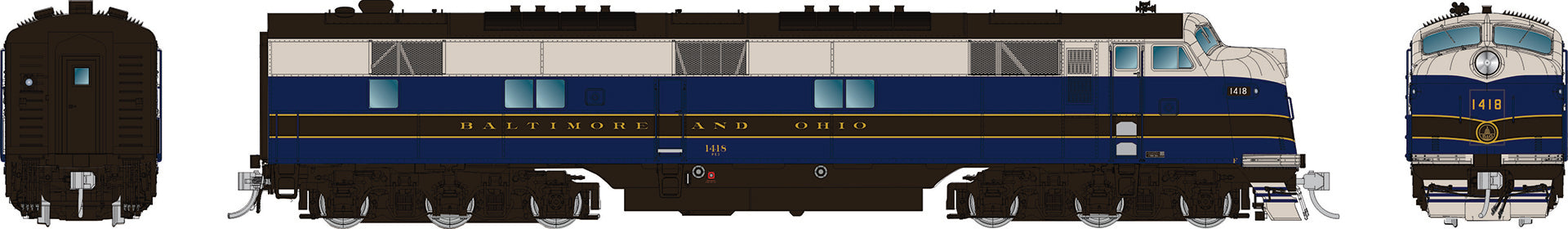 Rapido HO EMD E7A (DC/DCC/Sound): Baltimore & Ohio - Blue & Gray: #1418