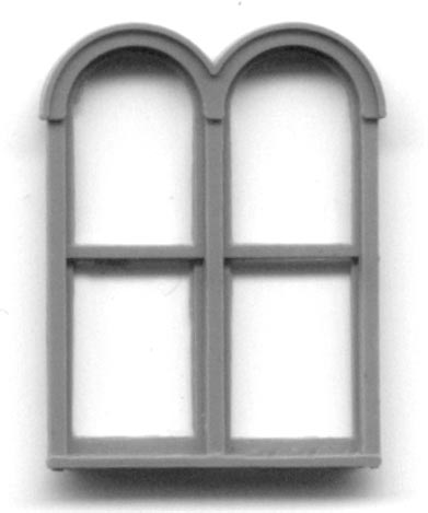 Grandt Line 5212 HO Scale Paired Round Top Double-Hung Window, 4'6" x 6'3" - pkg(4)
