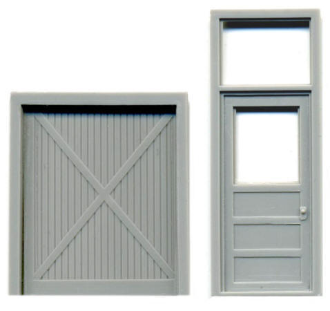 Grandt Line 5301 HO Scale Door Set -- Panel Door w/Transom plus Cross-Braced Freight Door - pkg(2)