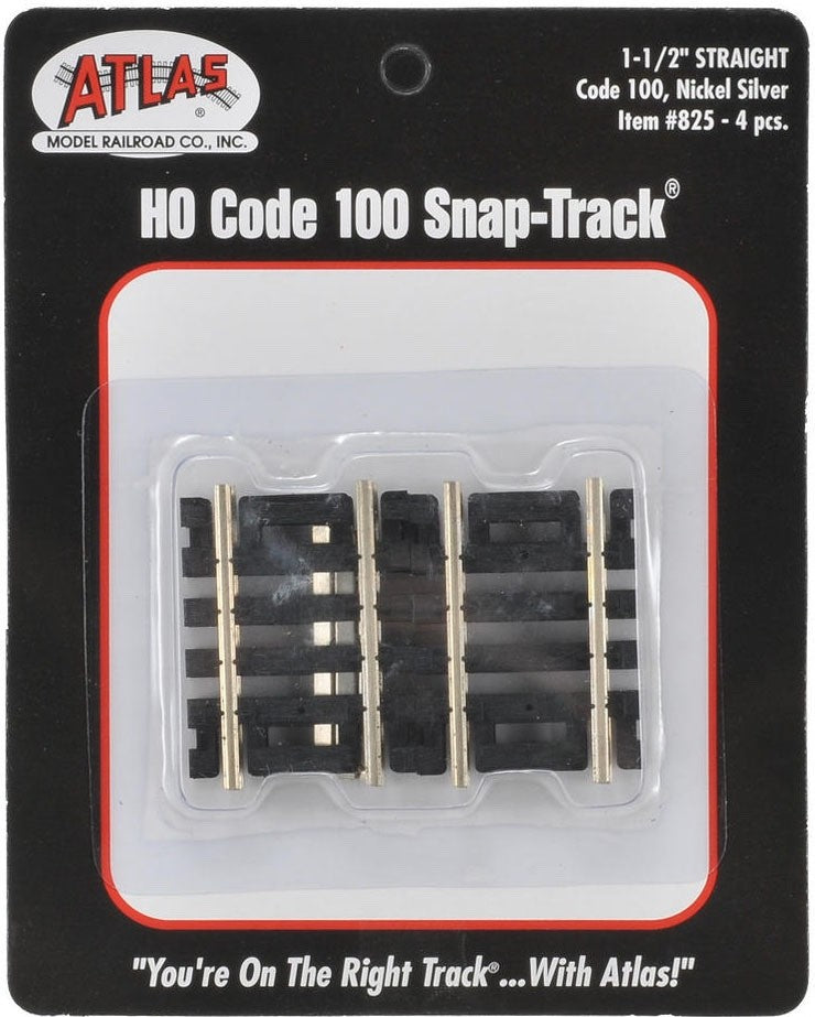 Atlas 825 HO Scale Code 100 Nickel Silver 1.5" Straight - 4pcs