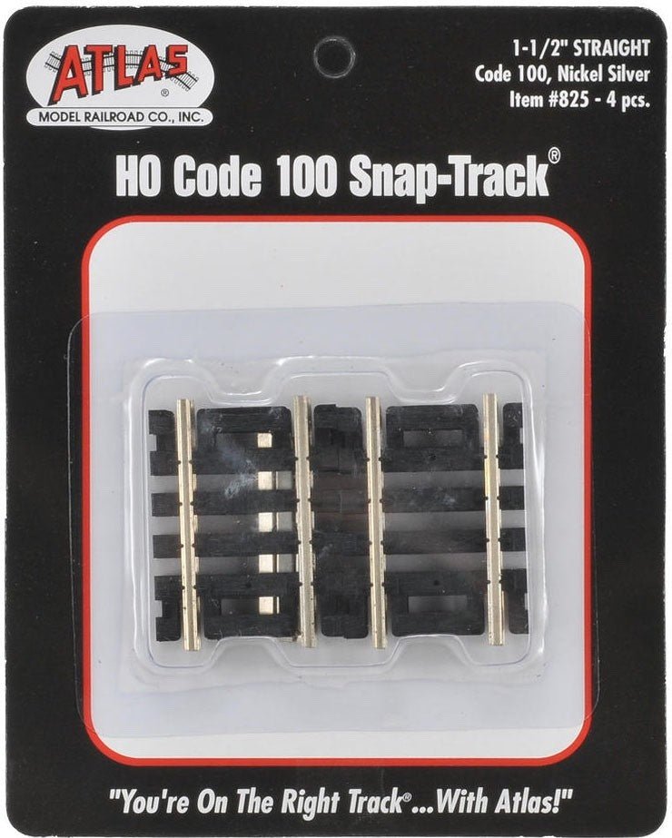 Atlas 825 HO Scale Code 100 1.5" Straight Snap - Track - 4 - Pack - Oakville Model Trains Depot