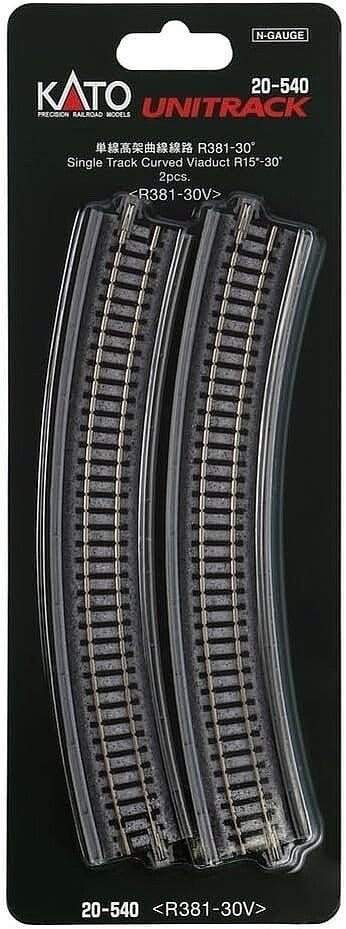 Kato 20-540 N Scale UniTrack Single Track Curved Viaduct 381mm 30° Radius - 2pcs