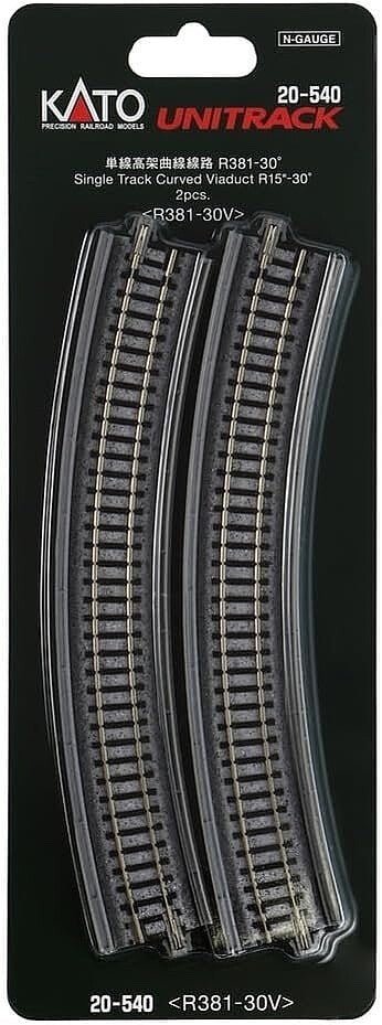 KATO 20 - 540 N Scale Unitrack R381mm (R15") 30° Single - Track Curved Viaduct - 2 - Pack - Oakville Model Trains Depot