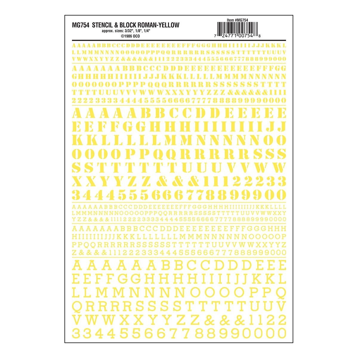 Woodland Scenics MG754 Stencil & Block Roman Yellow Decals - Oakville Model Trains Depot