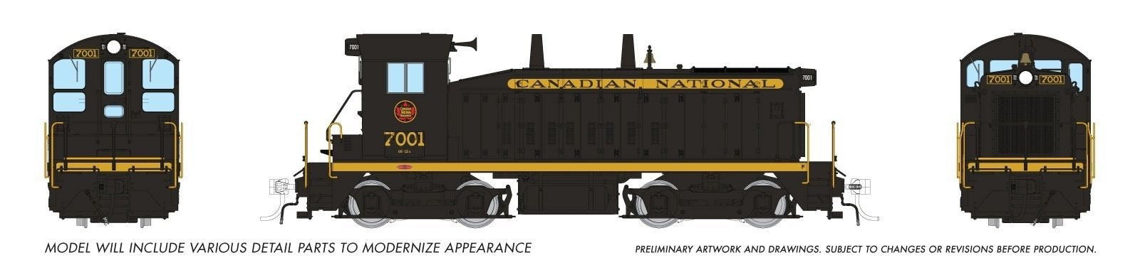 Rapido 27614 HO DCC/Sound EMD SW9 Canadian National - Post-54 Black Scheme #7005