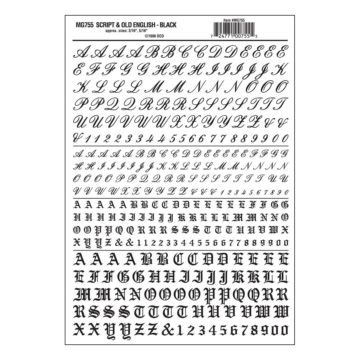 Woodland Scenics MG755 Script & Old English Black Decals