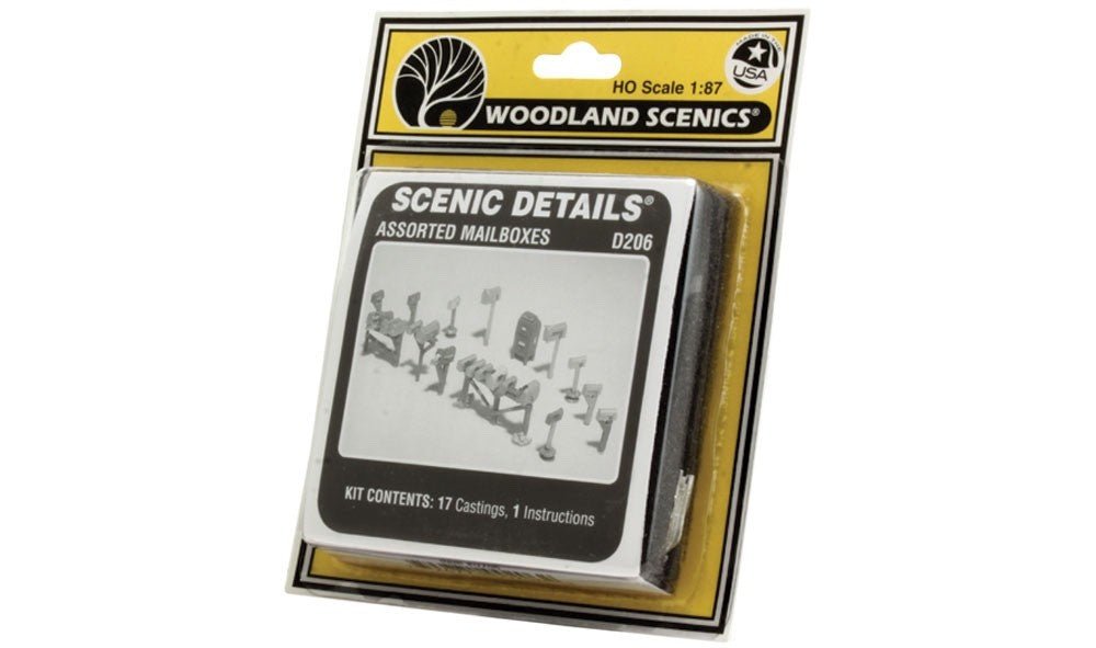 Woodland Scenics D206 HO Scale Assorted Mailboxes Kit - Oakville Model Trains Depot