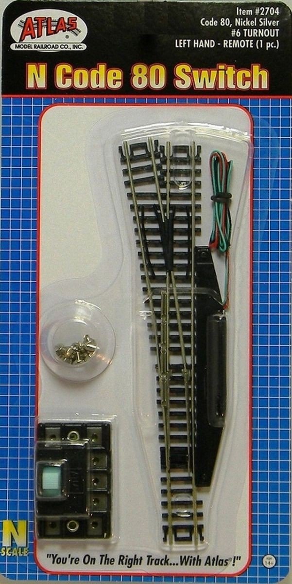 Atlas 2704 N Scale Code 80 6 LH Left Nickel Silver Turnout w/Remote Switch - Oakville Model Trains Depot