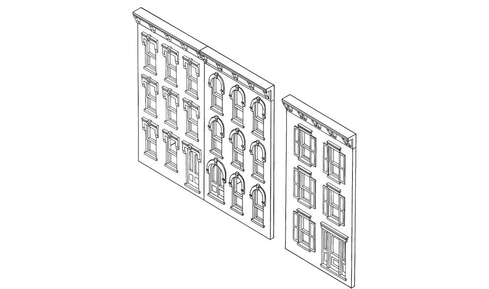 Woodland Scenics DPM 11400 HO Scale Townhouse Flats - 3 Fronts Only