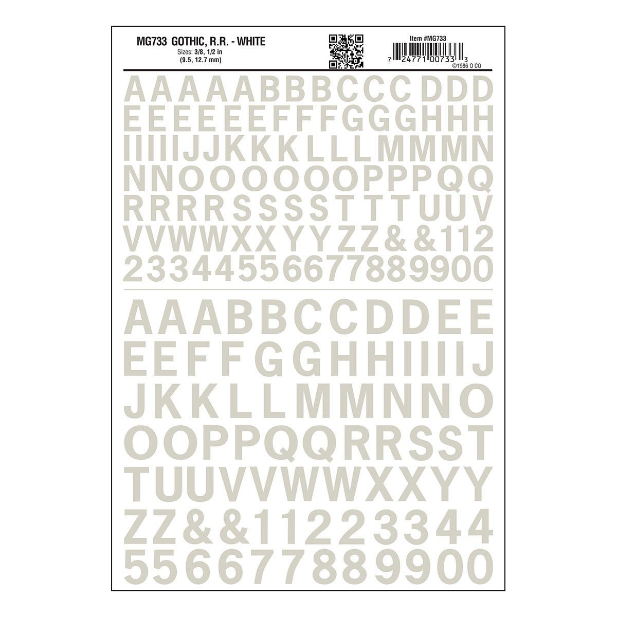 Woodland Scenics MG733 Gothic R.R. White Decals - Oakville Model Trains Depot