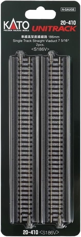 KATO 20 - 410 N Scale Unitrack 186mm (7 - 5/16") Single - Track Straight Viaduct - 2 - Pack - Oakville Model Trains Depot