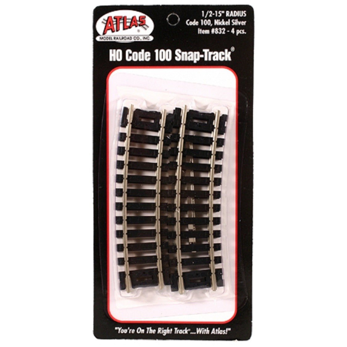 Atlas 832 HO Scale Code 100 15" Radius Curved Snap - Track Half Section - 4 - Pack - Oakville Model Trains Depot