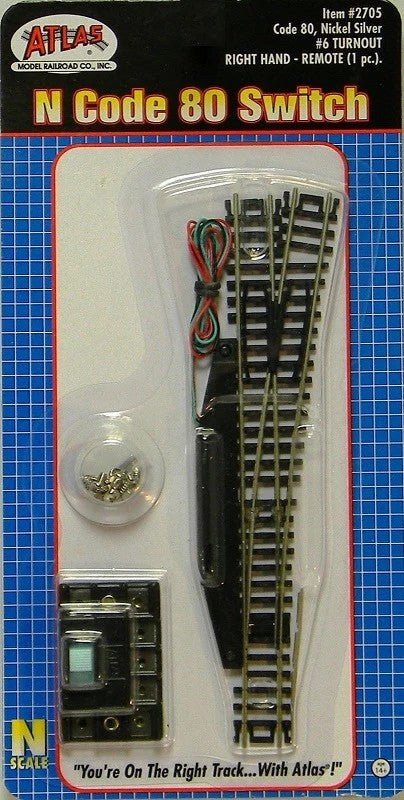 Atlas 2705 N Scale Code 80 6 RH Right Nickel Silver Turnout w/Remote Switch - Oakville Model Trains Depot