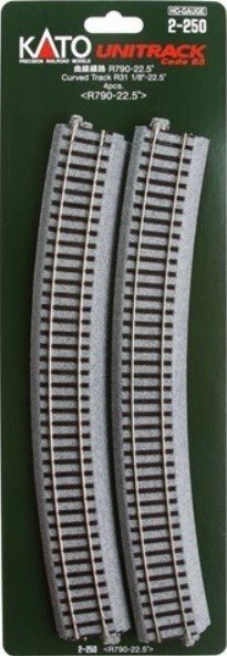KATO 2 - 250 HO Scale Unitrack R790mm (R31 - 1/8") 22.5° Curved Track - 4 - Pack - Oakville Model Trains Depot