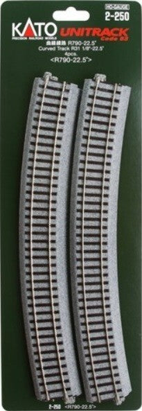 Kato 2-250 HO Scale Unitrack 790mm 31-1/8" (22.5) Radius Curved Track - 4pcs