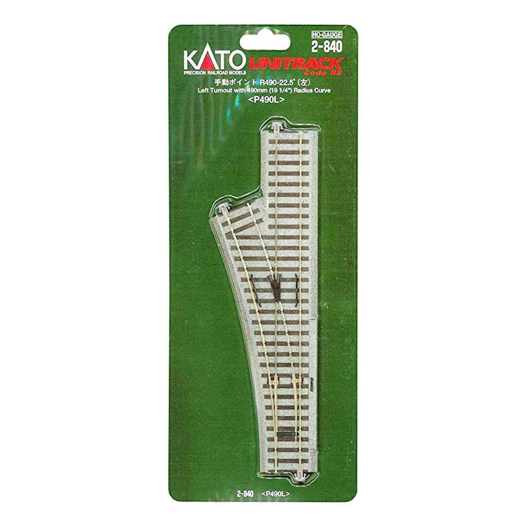 Kato 2-840 HO Scale Manual Left-Hand Turnout with 490mm (19-1/4") Radius Curve