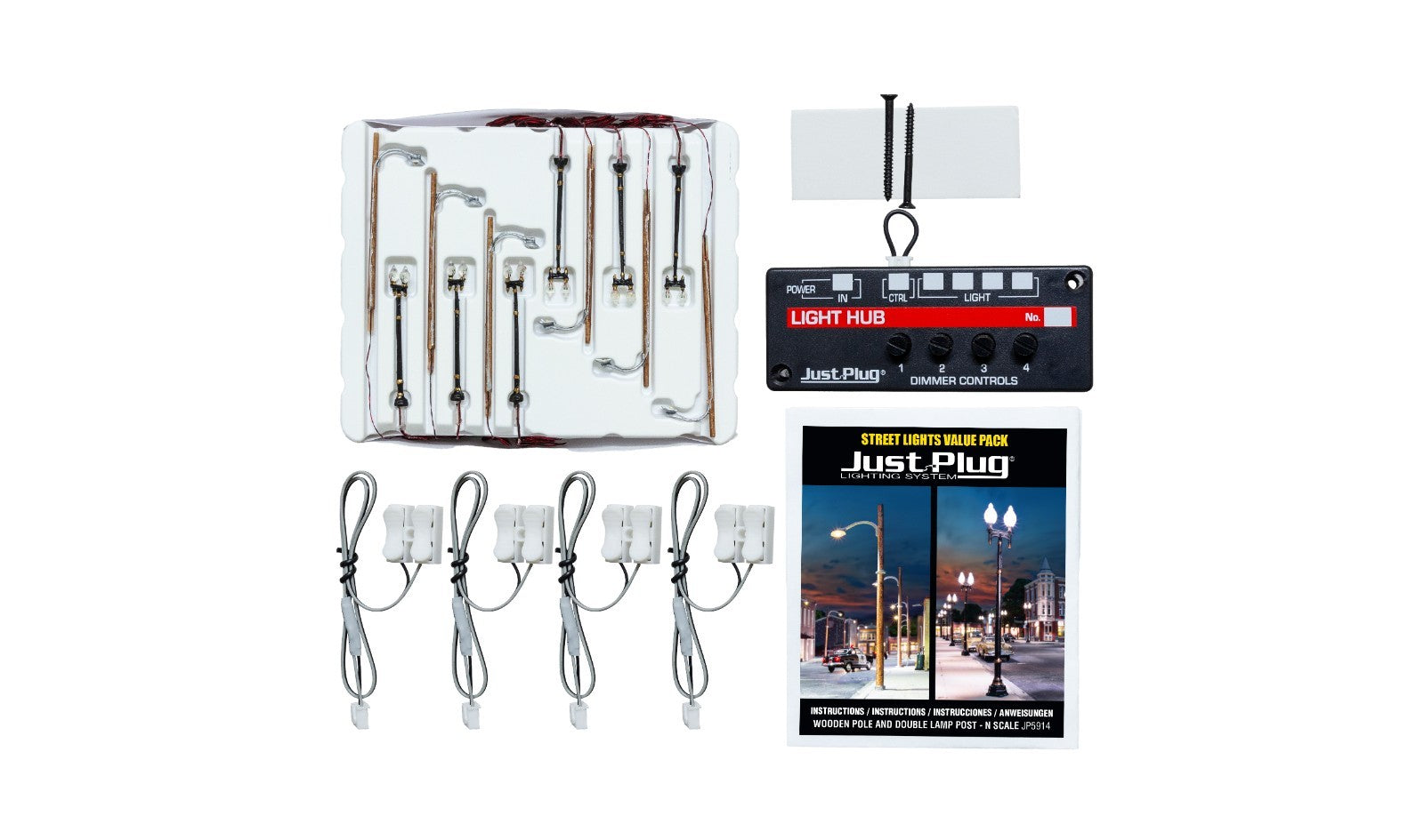 Woodland Scenics JP5914 N Scale Wooden Pole & Double Lamp Post Value Pack - New
