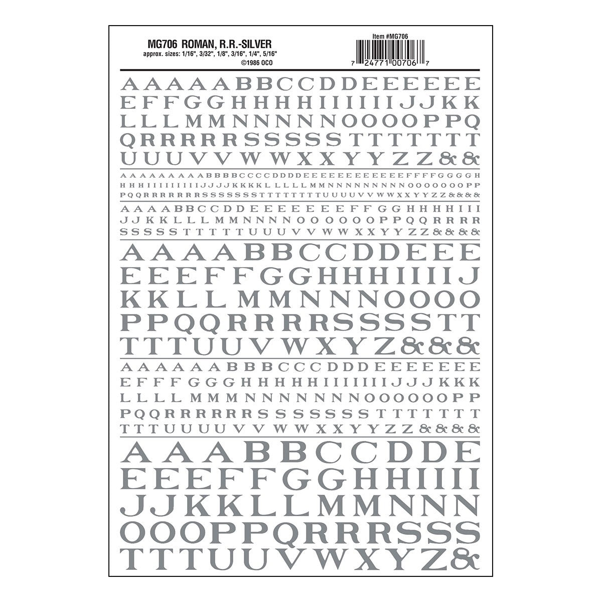 Woodland Scenics MG706 Roman R.R. Silver Decal - Oakville Model Trains Depot